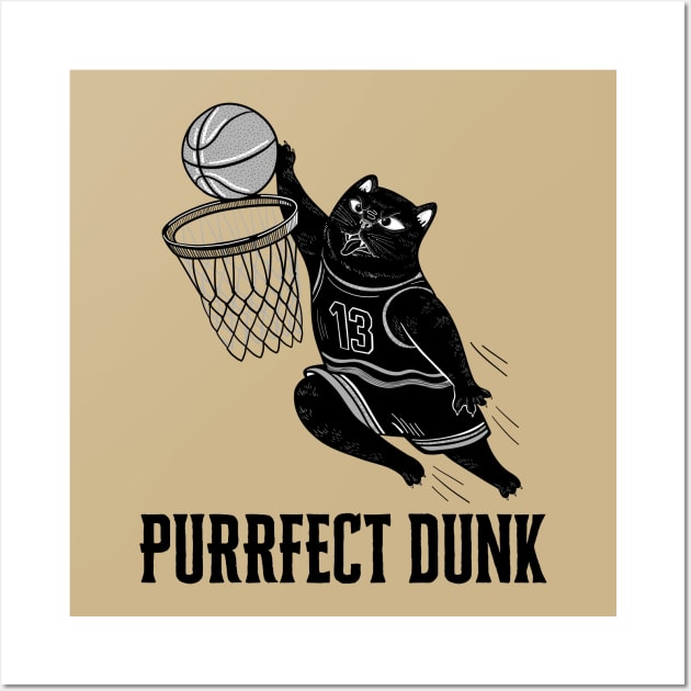 Purrfect Dunk: Funny Basketball Cat Wall Art by Yelda